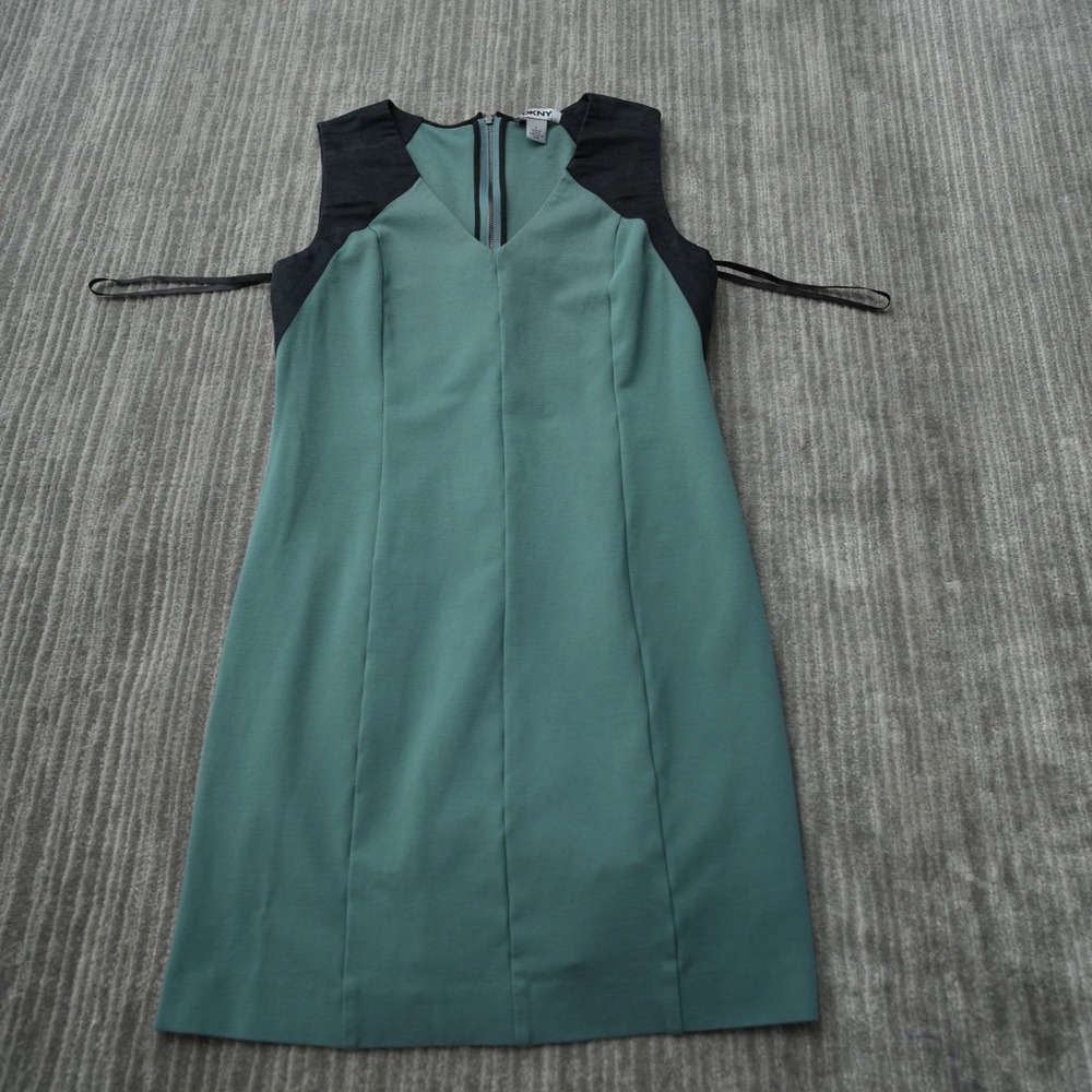 DKNY Teal Green and Black Sleeveless Midi Sheath Dress